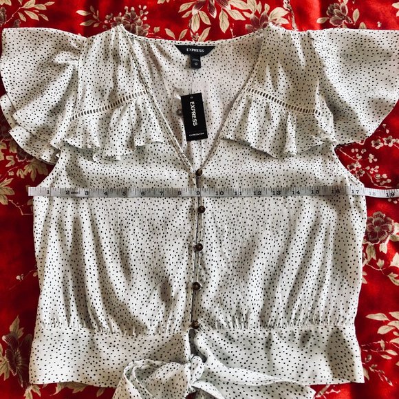 *NEW WITH TAGS* Polka Dot Flutter Sleeve Tie-Front Blouse by Express - Size XS - Picture 13 of 16
